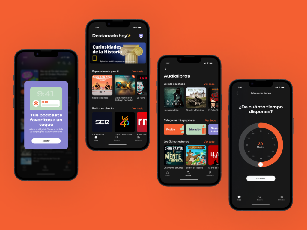 Pop up de notificaciones, home, audiolibros, sorpréndeme